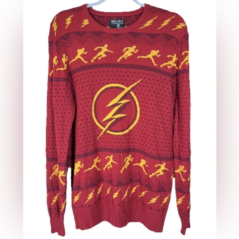 BoxLunch Mens Medium The Flash DC Comics Knit Sweater Ugly Christmas Fair Isle - Picture 1 of 9